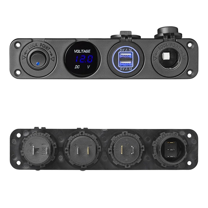 Kit d'installation : prise DIN + voltmètre + port USB 2x type A 4200mA