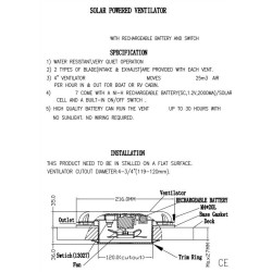 Aérateur inox solaire silencieux autonome extra plat avec interrupteur