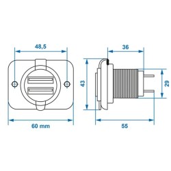 Prise-USB double à encastrer type A 3100mA 12V/24V