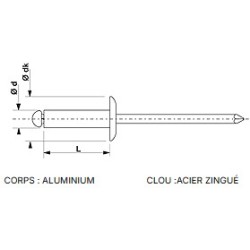 16 Rivets diamètre 3,2 mm Longueur 8 mm