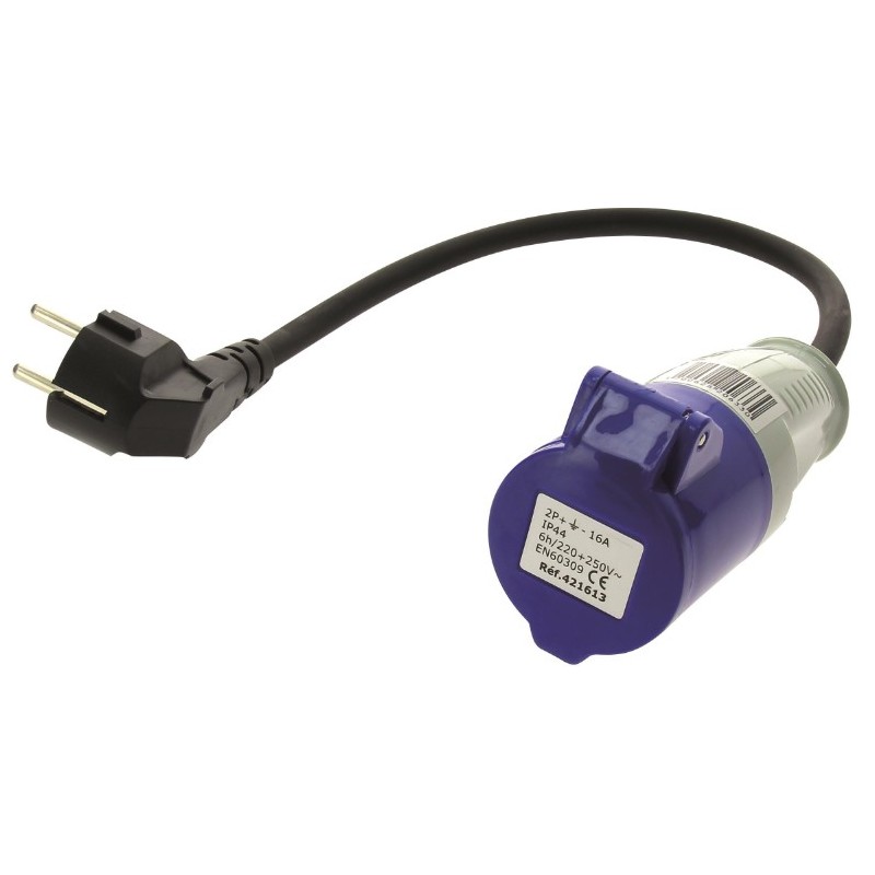 Câble Adaptateur 35 cm - mâle 230 Volts / Femelle CEE P17
