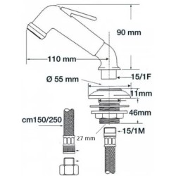 Kit douchette 45° complet avec pommeau, support laiton et 2,5m tuyau - OSCULATI