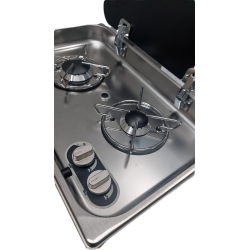 Plaque de cuisson gaz encastrée avec couvercle en verre - 2 brûleurs