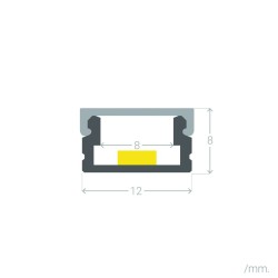 Profilé Aluminium En Saillie 12x8 pour Rubans LED jusqu'à 8 mm - Capot Semi Transparent