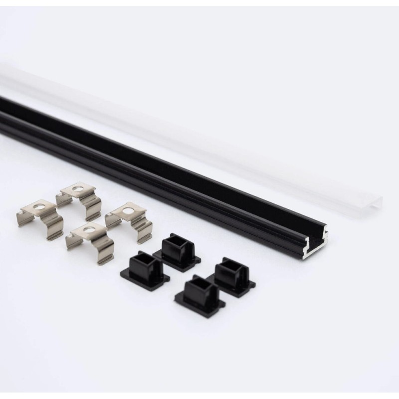 Profilé Aluminium Noir En Saillie 12x8 pour Rubans LED jusqu'à 8 mm - Capot Semi Transparent