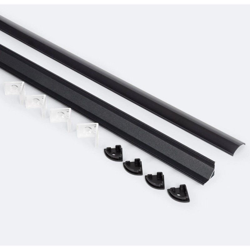 Profilé Aluminium Angle Rond avec Capot Continu pour Ruban LED jusqu'à 10 mm - Capot Noir