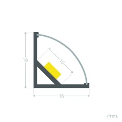 Profilé Aluminium Angle Rond avec Capot Continu pour Ruban LED jusqu'à 10 mm - Capot Noir