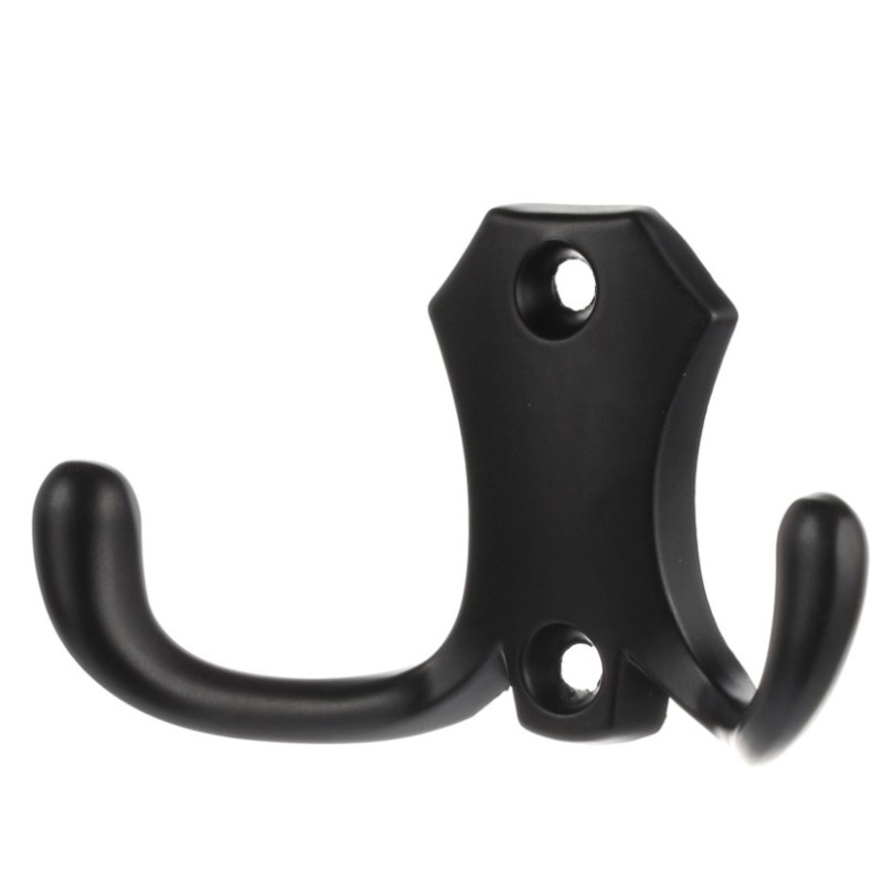 Patère double - Porte Manteau serviette torchon- En zamac noir mat