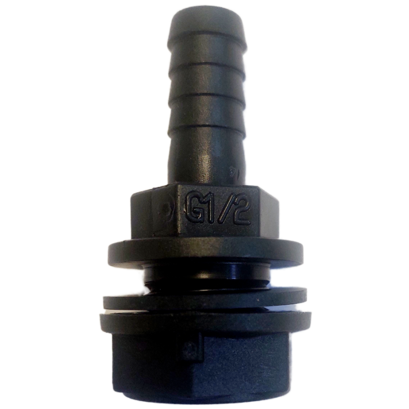 Raccord droit sortie 12 mm - noir à visser 1/2'