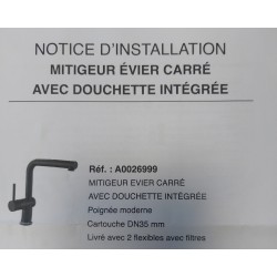 Mitigeur carré avec douchette extractible + cartouche C3 - Noir - HTD