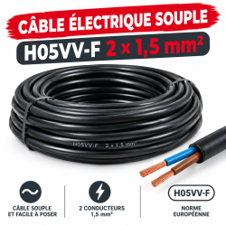Câble électrique 2x1,5mm² souple H05VV-F - ICC