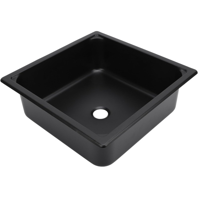 Evier inox noir carré 350x350x120 mm avec bonde et tuyau