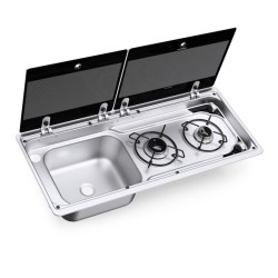 Combiné Plan de cuisson à deux feux et évier avec couvercle en verre 760 x 325 mm MO 9722 R - DOMETIC