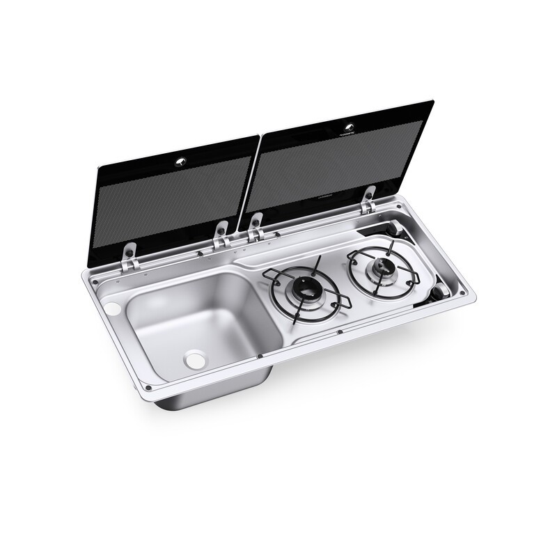 Combiné Plan de cuisson à deux feux et évier avec couvercle en verre 760 x 325 mm MO 9722 R - DOMETIC