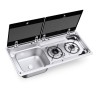 Combiné Plan de cuisson à deux feux et évier avec couvercle en verre 760 x 325 mm MO 9722 R - DOMETIC